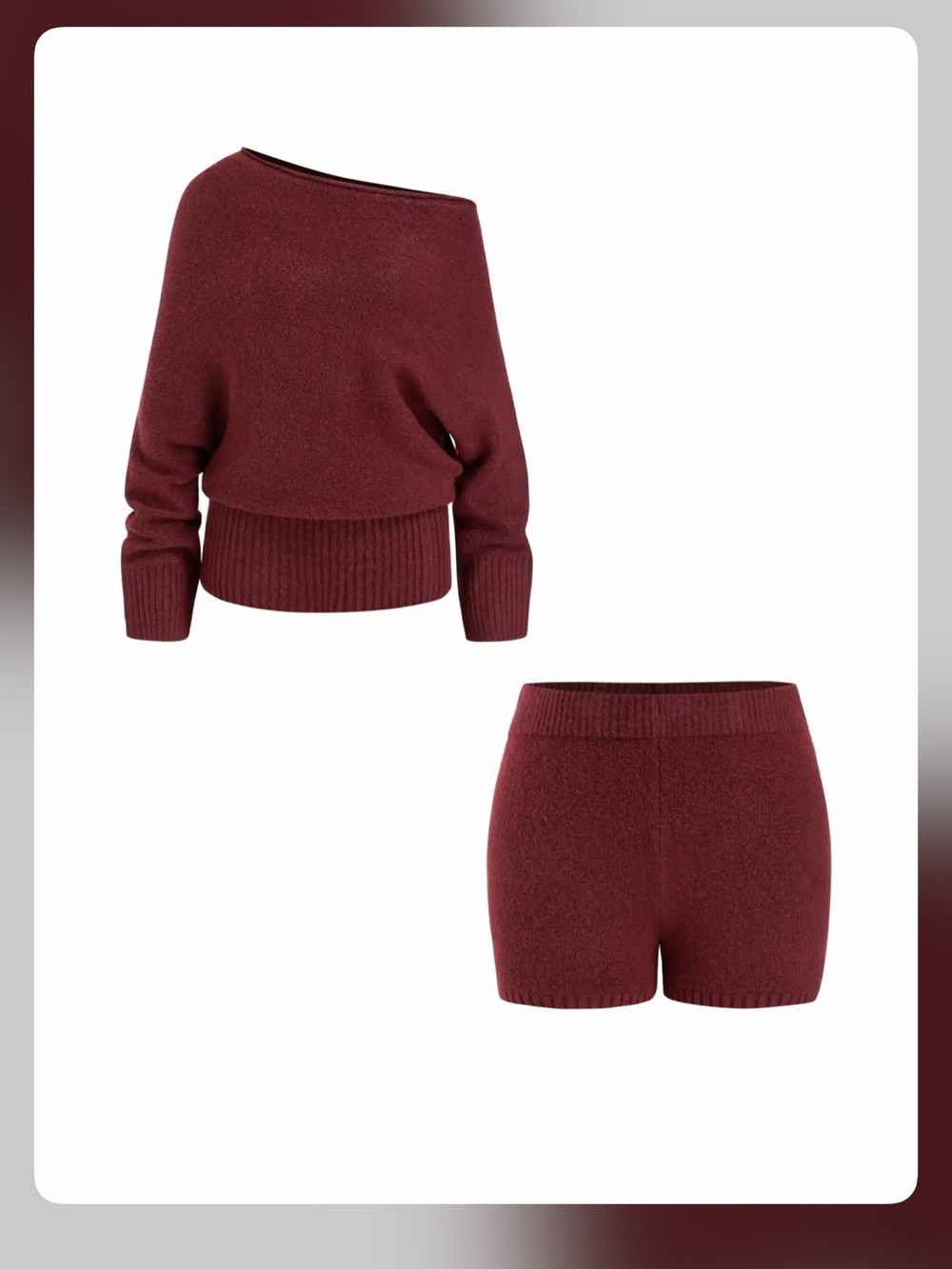 KNIT WOOL-BLEND ASYMMETRICAL NECK LONG SLEEVE SWEATER & LOW RISE SHORTS SET